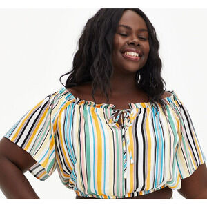 Torrid Plus Size 6X Striped Off Shoulder Gauze Ruffle Neck Crop Top